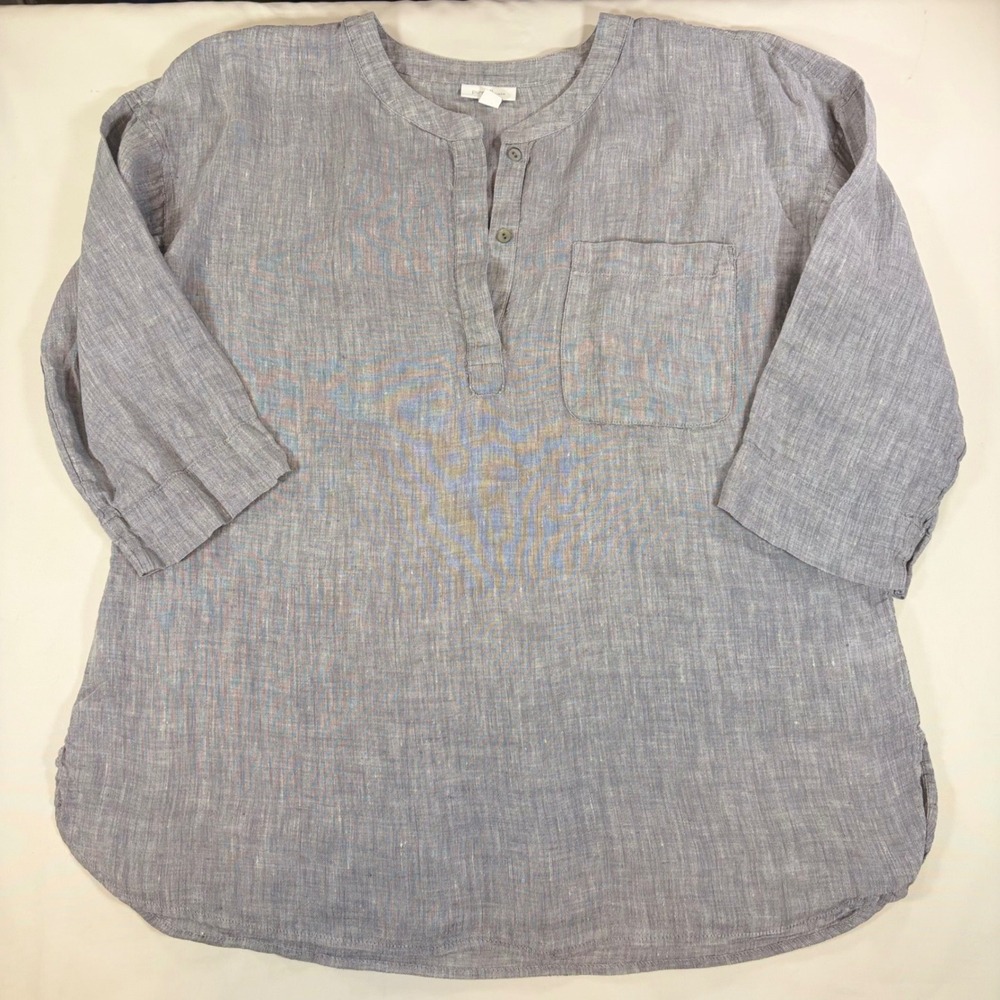 Pure Jill J Jill 100% Linen Henley Tunic Top Small Blue Coastal Grandmother Boho